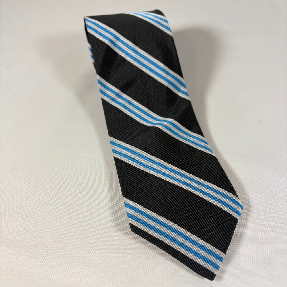 Brooks Brothers 9/11 Memorial Silk Tie Black Blue White Repp Stripe England USA